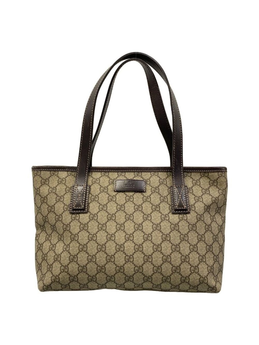 Gucci Shoulder Bag GG Plus Supreme Dark Brown Beige Leather